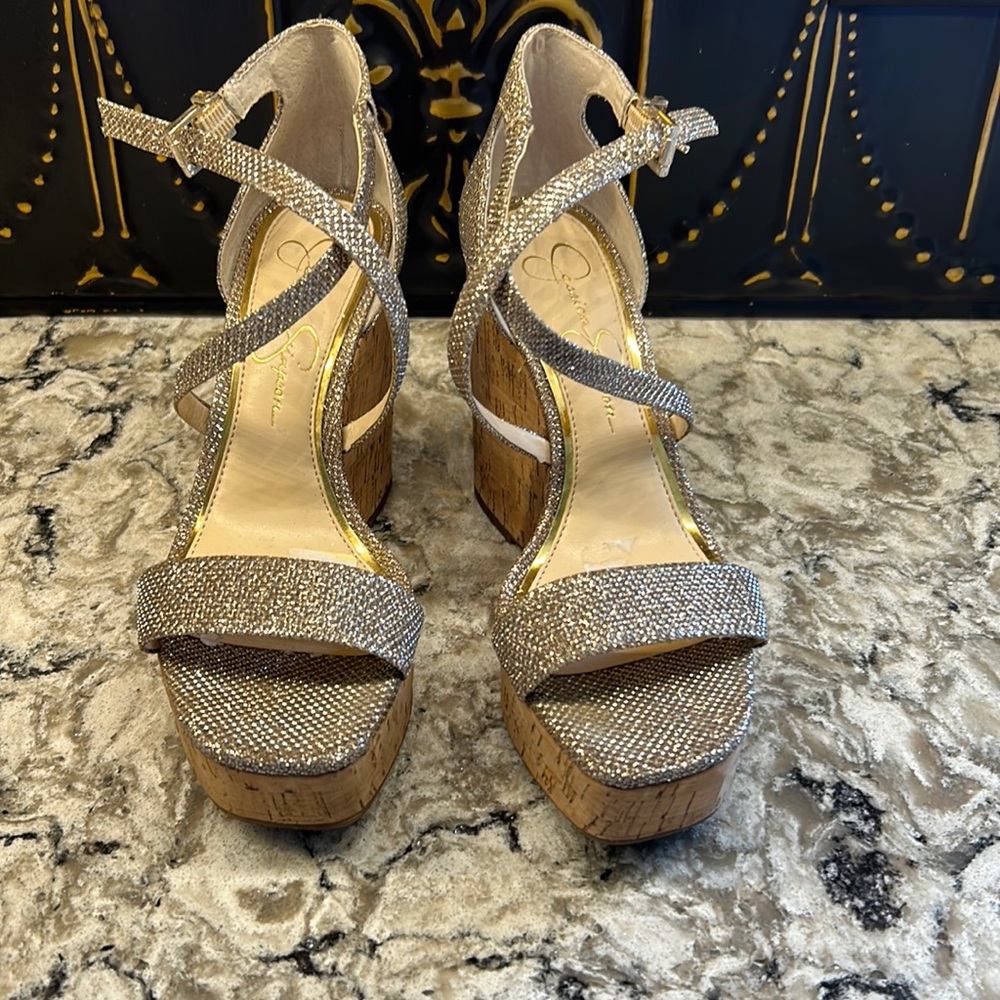 Jessica Simpson Gold Mesh Wedge
